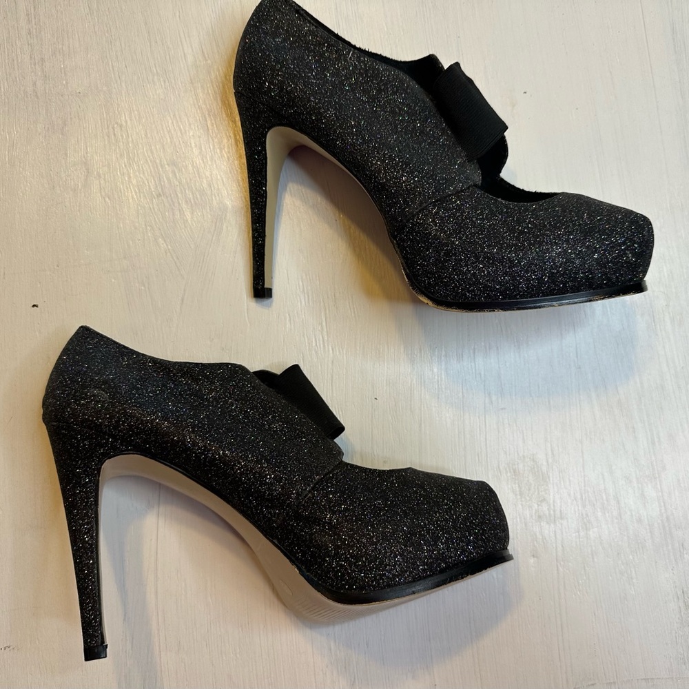City Streets Black Glitter Mary Jane Layla Heels 9.5M 5” Stiletto Pumps - Picture 5 of 15